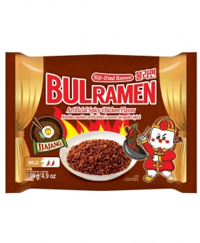 Лапша для варки BULRAMEN ЧАДЖАНГ СРЕДНЕОСТРАЯ со вкусом курицы (коричневая), 137,8г*